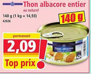 Thon albacore entier au naturel