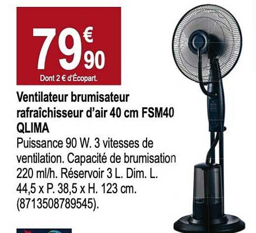 Ventilateur brumisateur rafraîchisseur d’air 40 cm FSM40 QLIMA