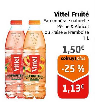 Vittel Fruité Eau minérale naturelle Pêche & Abricot ou Fraise & Framboise 1 L