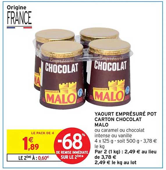 YAOURT EMPRESURÉ POT CARTON CHOCOLAT MALO