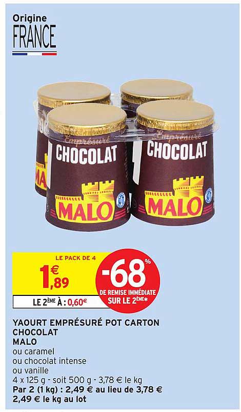 YAOURT EMPRESURÉ POT CARTON CHOCOLAT MALO