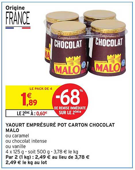 YAOURT EMPRESURÉ POT CARTON CHOCOLAT MALO