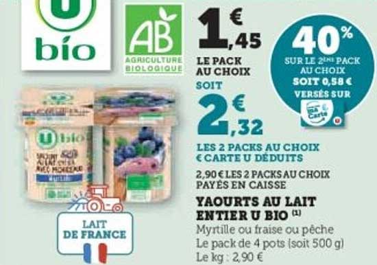 Yaourts au lait entier U bio