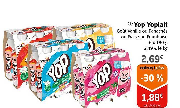 Yop Yoplait Goût Vanille ou Panachés ou Fraise ou Framboise 6 x 180 g
