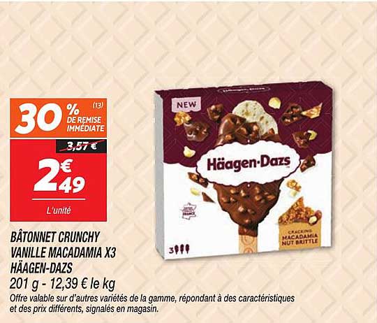 BÂTONNET CRUNCHY VANILLE MACADAMIA X3 HÄAGEN-DAZS