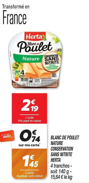 BLANC DE POULET NATURE CONSERVATION SANS NITRITE HERTA