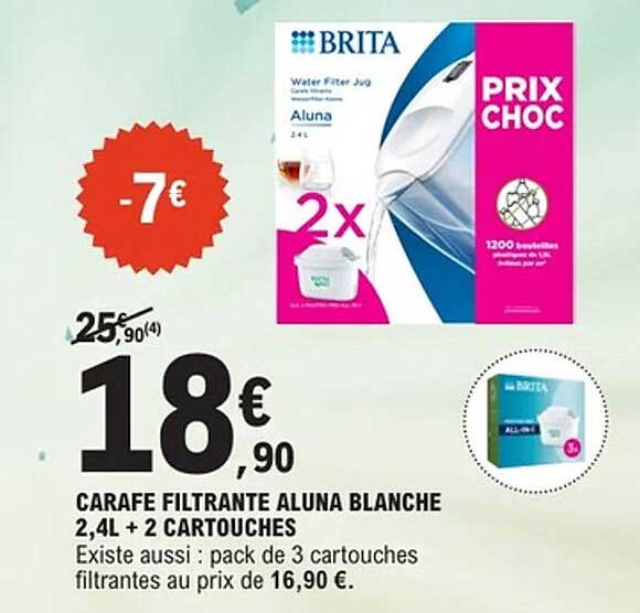 CARAFE FILTRANTE ALUNA BLANCHE 2,4L + 2 CARTOUCHES