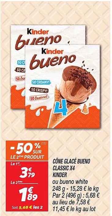 CÔNE GLACÉ BUENO CLASSIC X4 KINDER
