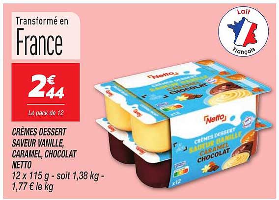 Crèmes dessert saveur vanille, caramel, chocolat Netto