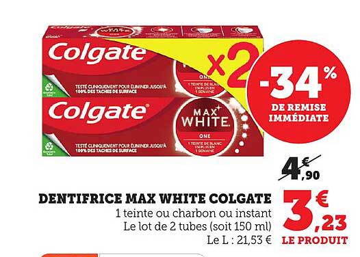 DENTIFRICE MAX WHITE COLGATE