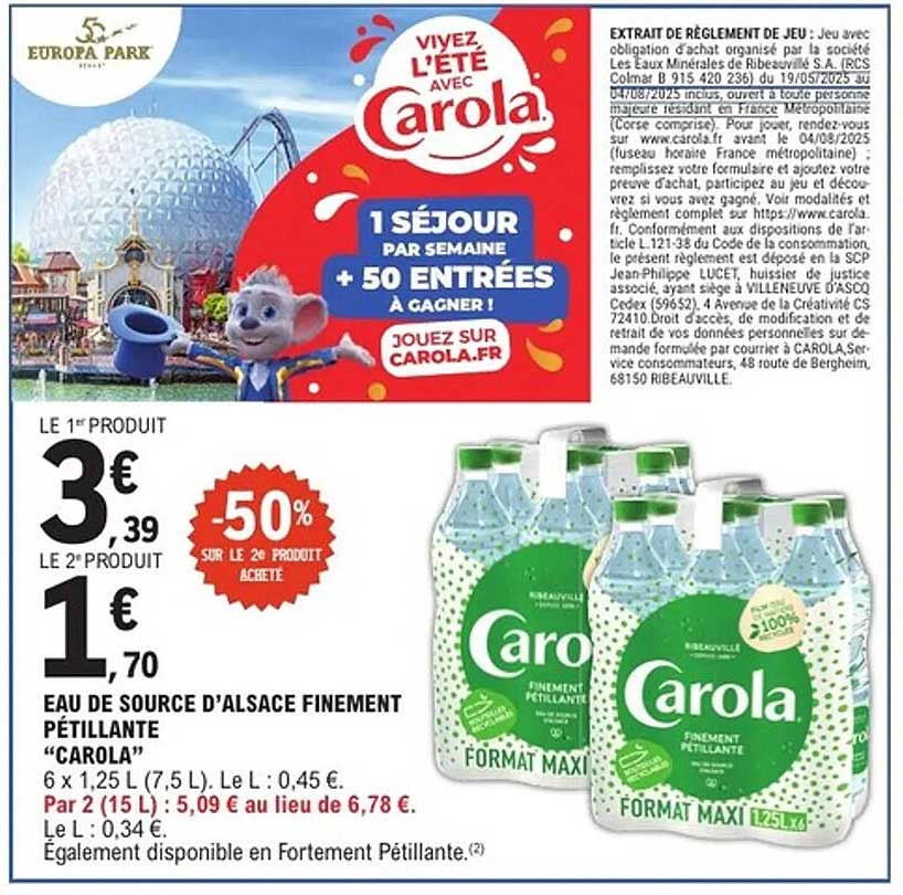 EAU DE SOURCE D'ALSACE FINEMENT PÉTILLANTE "CAROLA"