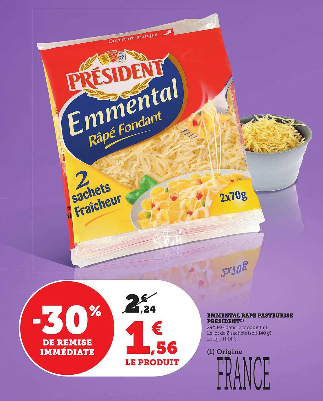 Emmental Râpé Fondant Président -30%