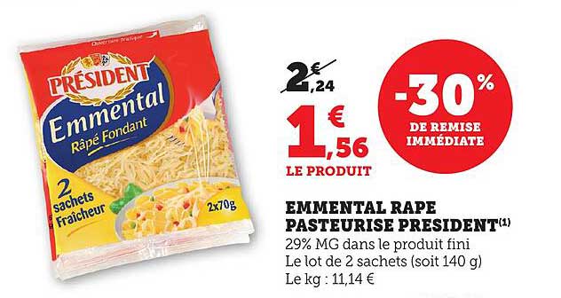EMMENTAL RÂPÉ PASTEURISÉ PRESIDENT