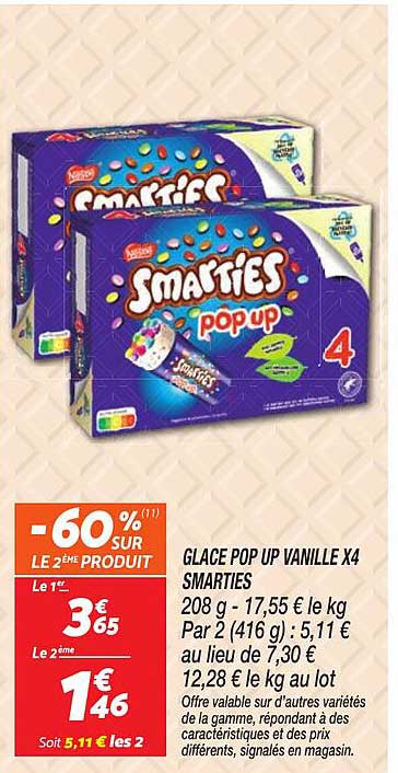 GLACE POP UP VANILLE X4 SMARTIES