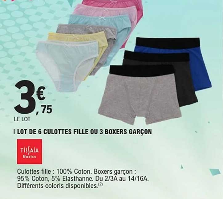 I LOT DE 6 CULOTTES FILLE OU 3 BOXERS GARÇON