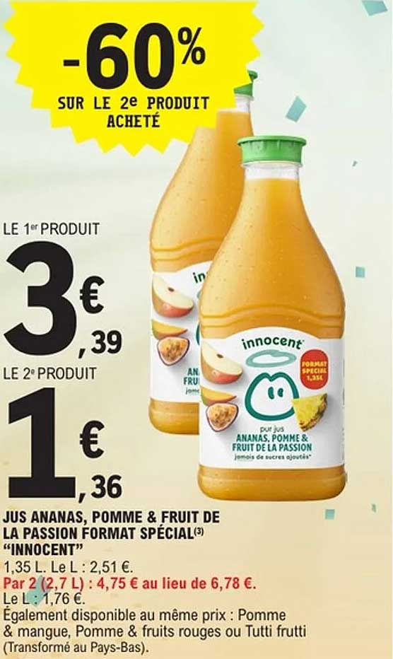 JUS ANANAS, POMME & FRUIT DE LA PASSION FORMAT SPÉCIAL "INNOCENT"