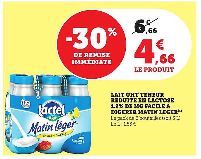 Lait UHT Teneur Réduite en Lactose 1.2% de MG Facile à Digérer Matin Léger