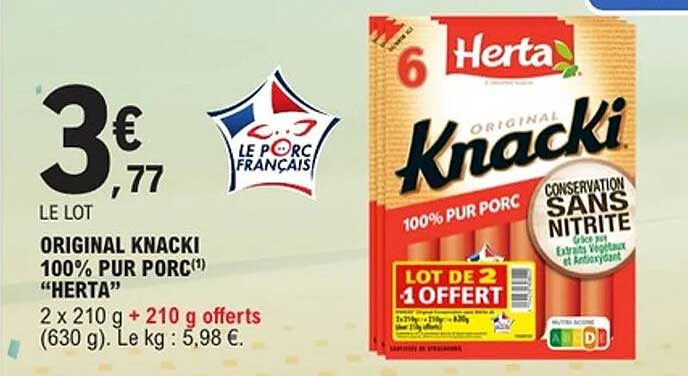LE LOT ORIGINAL KNACKI 100% PUR PORC HERTA