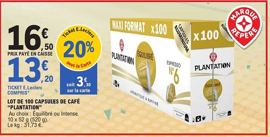 LOT DE 100 CAPSULES DE CAFÉ “PLANTATION”