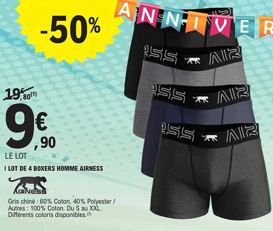 LOT DE 4 BOXERS HOMME AIRNESS