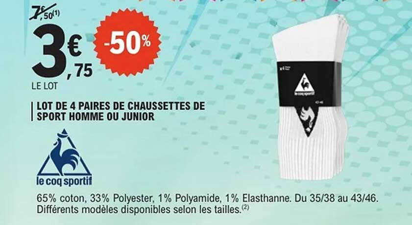 LOT DE 4 PAIRES DE CHAUSSETTES DE SPORT HOMME OU JUNIOR