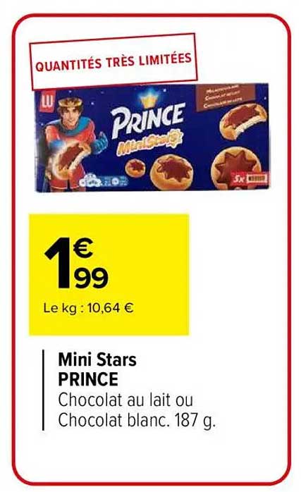 Mini Stars PRINCE - Chocolat au lait ou Chocolat blanc 187 g