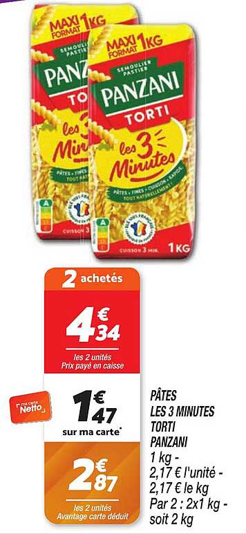 PÂTES LES 3 MINUTES TORTI PANZANI