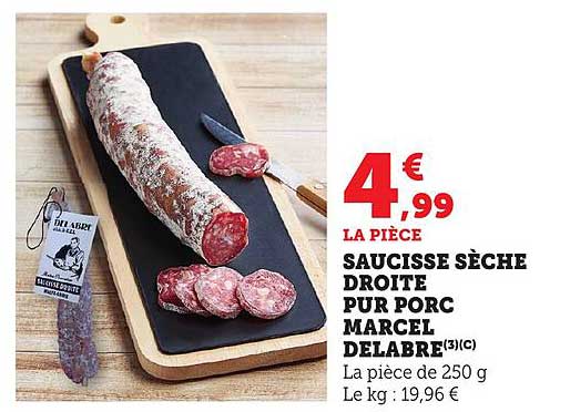 SAUCISSE SÈCHE DROITE PUR PORC MARCEL DELABRE