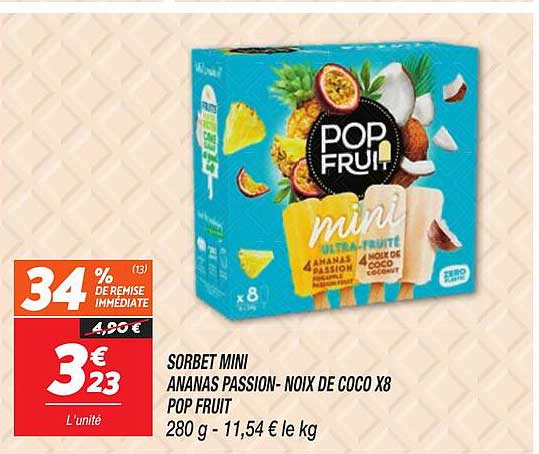 SORBET MINI ANANAS PASSION- NOIX DE COCO X8 POP FRUIT