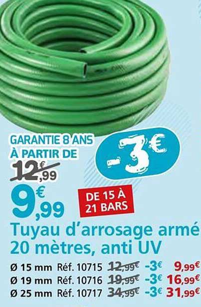 Tuyau d'arrosage armé 20 mètres, anti UV