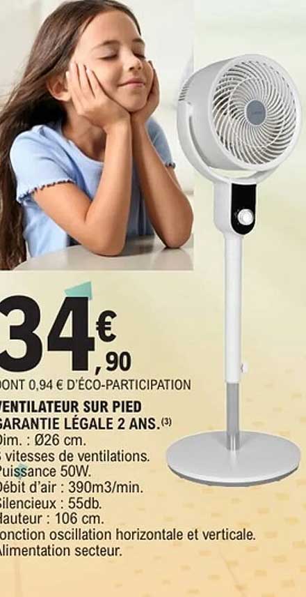 VENTILATEUR SUR PIED GARANTIE LÉGALE 2 ANS.