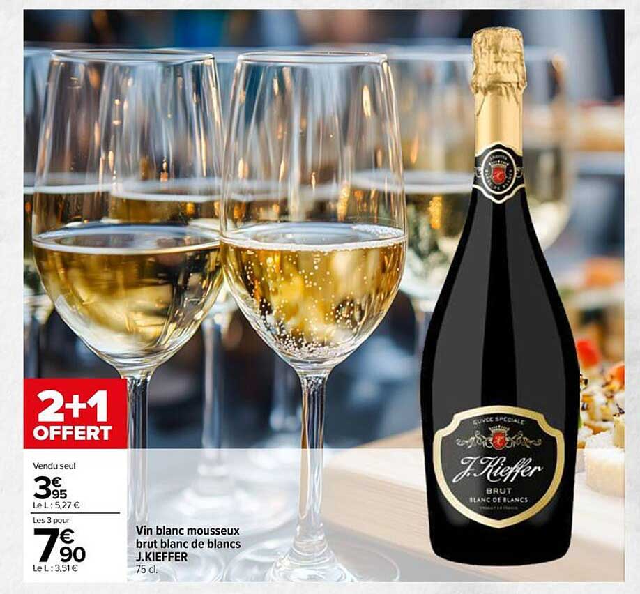 Vin blanc mousseux brut blanc de blancs J.KIEFFER 75 cl