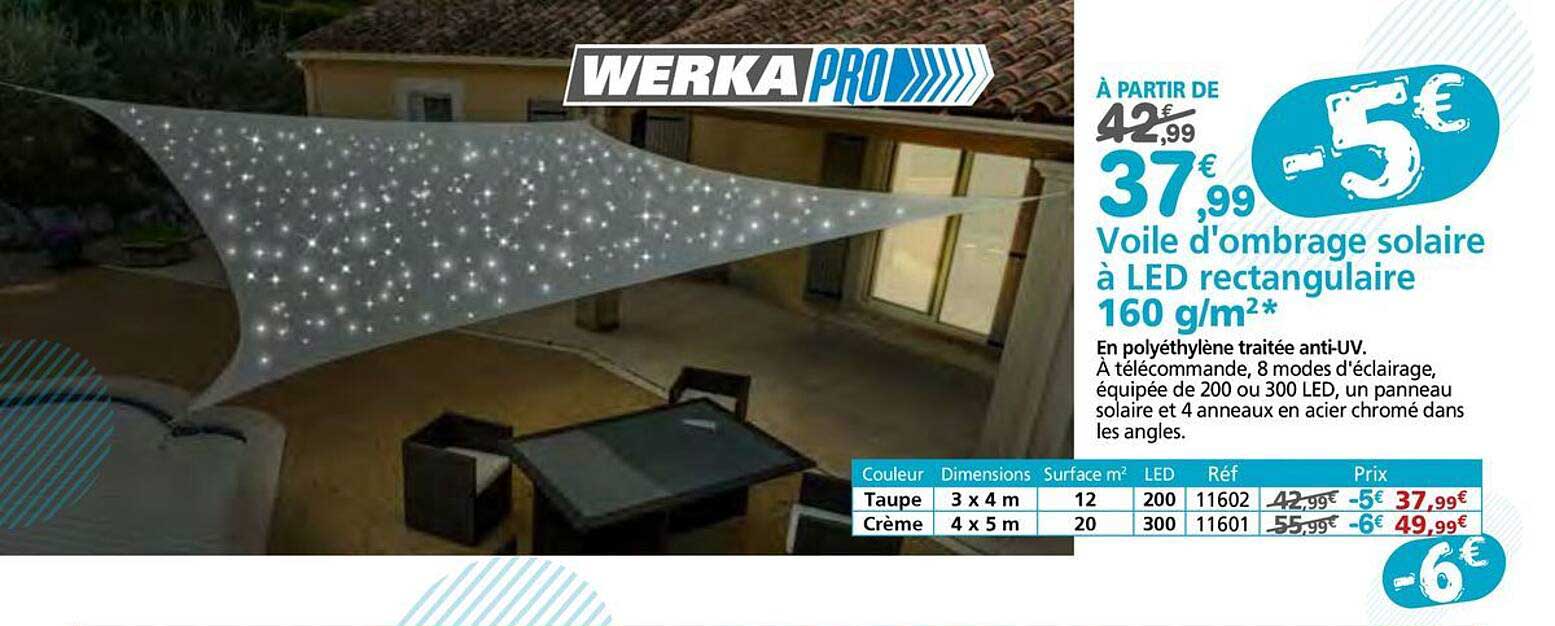 Voile d'ombrage solaire à LED rectangulaire 160 g/m²*