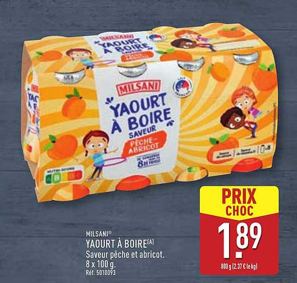 YAOURT À BOIRE Saveur pêche et abricot 8 x 100 g