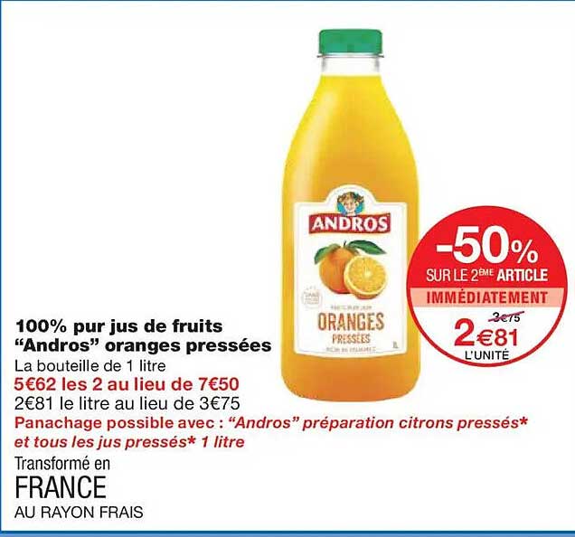 100% pur jus de fruits “Andros” oranges pressées
