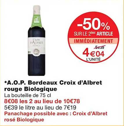 A.O.P. Bordeaux Croix d'Albret rouge Biologique