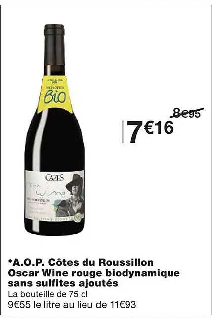 A.O.P. Côtes du Roussillon Oscar Wine rouge biodynamique sans sulfites ajoutés