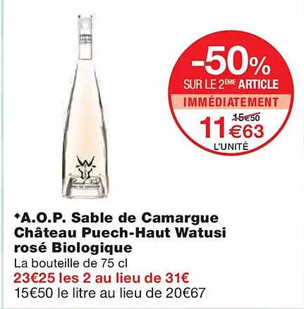 A.O.P. Sable de Camargue Château Puech-Haut Watusi rosé Biologique