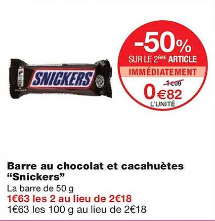 Barre au chocolat et cacahuètes “Snickers”