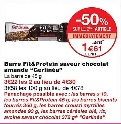 Barre Fit&Protein saveur chocolat amande “Gerlinéa”