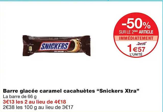 Barre glacée caramel cacahuètes “Snickers Xtra”