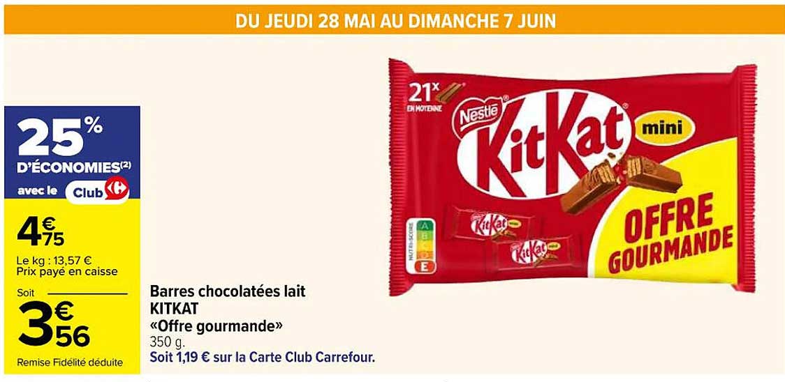 Barres chocolatées lait KITKAT «Offre gourmande» 350 g