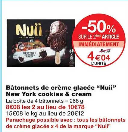 Bâtonnets de crème glacée “Nuii” New York cookies & cream