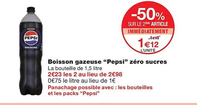 Boisson gazeuse “Pepsi” zéro sucres