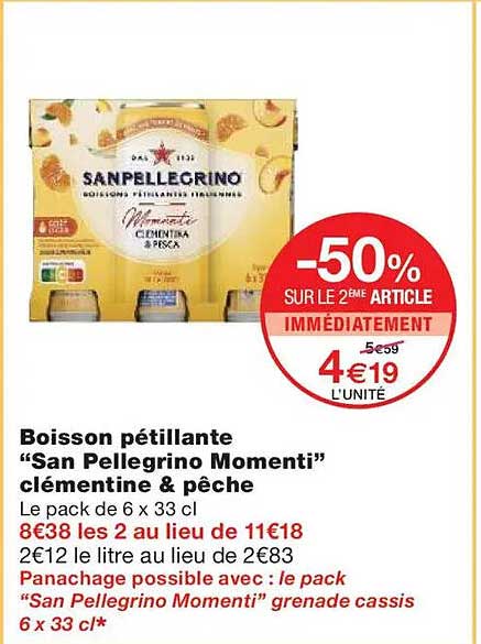Boisson pétillante “San Pellegrino Momenti” clémentine & pêche