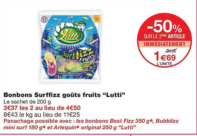 Bonbons Surffizz goûts fruits “Lutti”