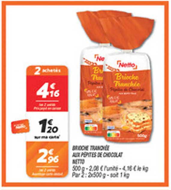 BRIOCHE TRANCHEE AUX PEPITES DE CHOCOLAT METRO