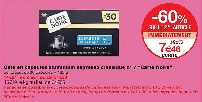 Café en capsules aluminium espresso classique n° 7 “Carte Noire”