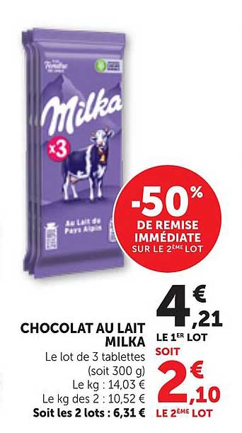 CHOCOLAT AU LAIT MILKA