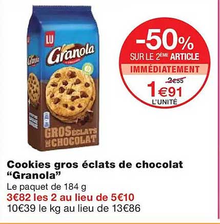 Cookies gros éclats de chocolat "Granola"